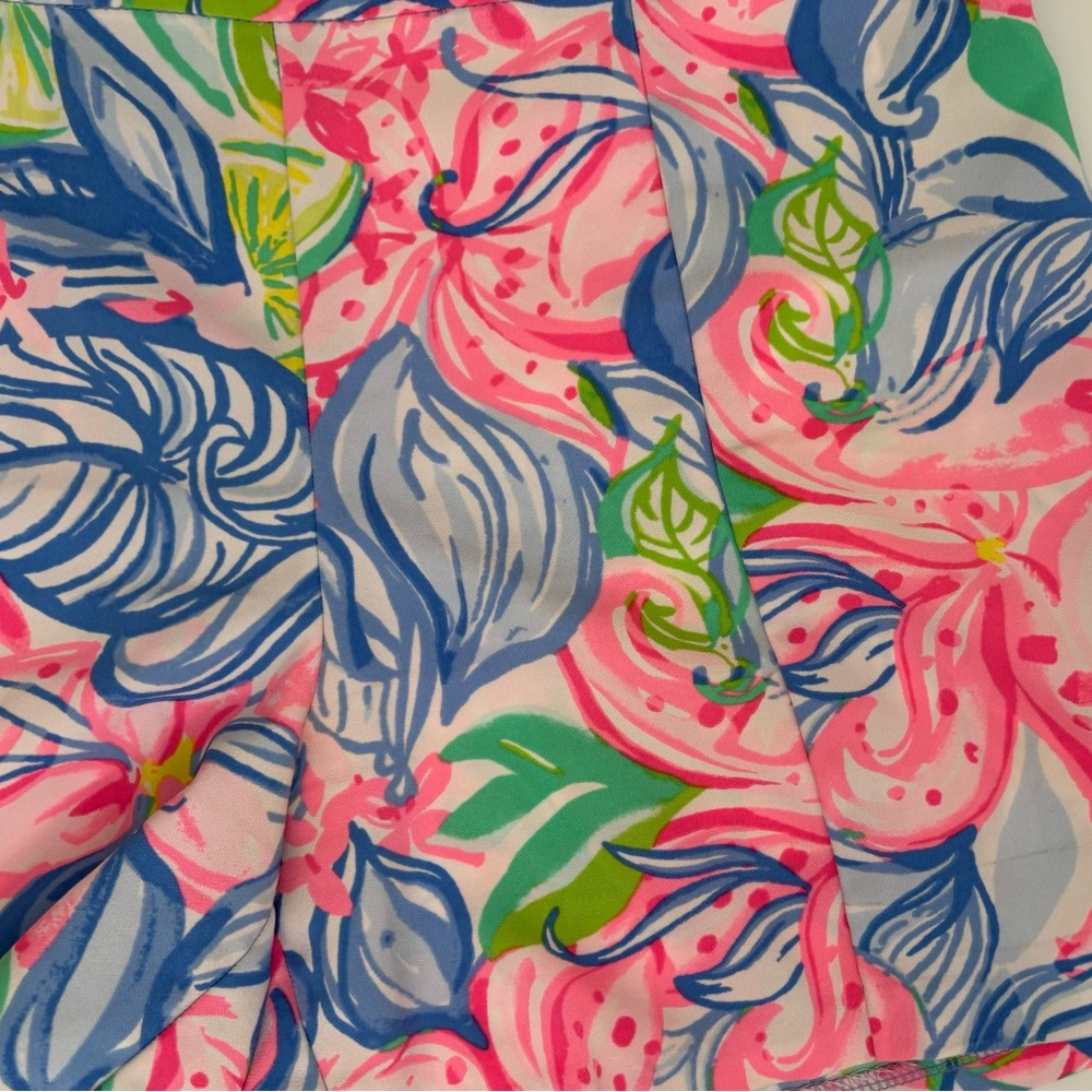 Lilly Pulitzer High Waist Shorts - Pink, Blue, Green Floral - Picture 3 of 6